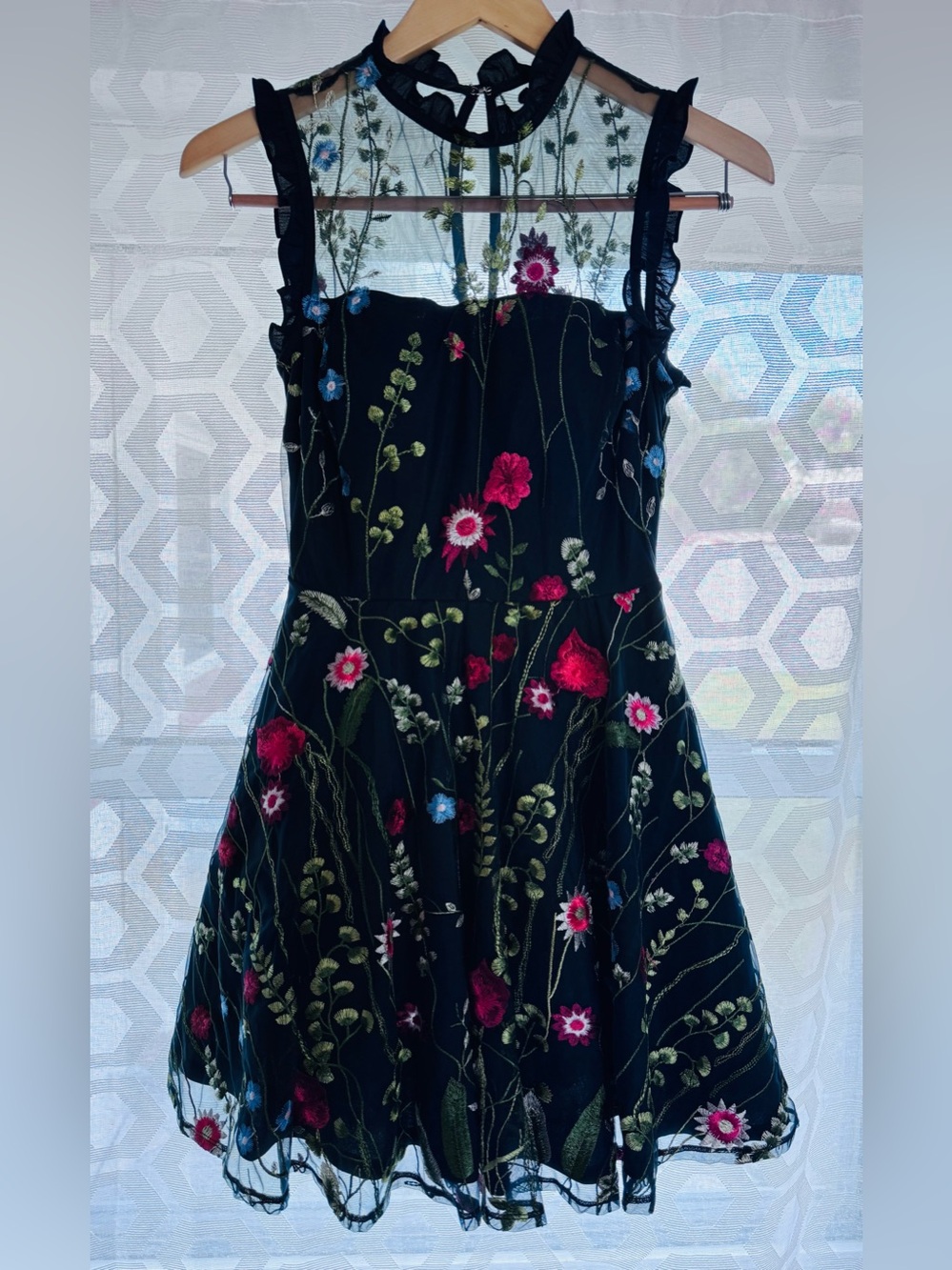 City Studio Black Floral Embroidered Dress